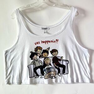 FRESH TOPS Womens Junior Sz M Sleeveless Crop Tank Top White Y2K Retro Boy Band